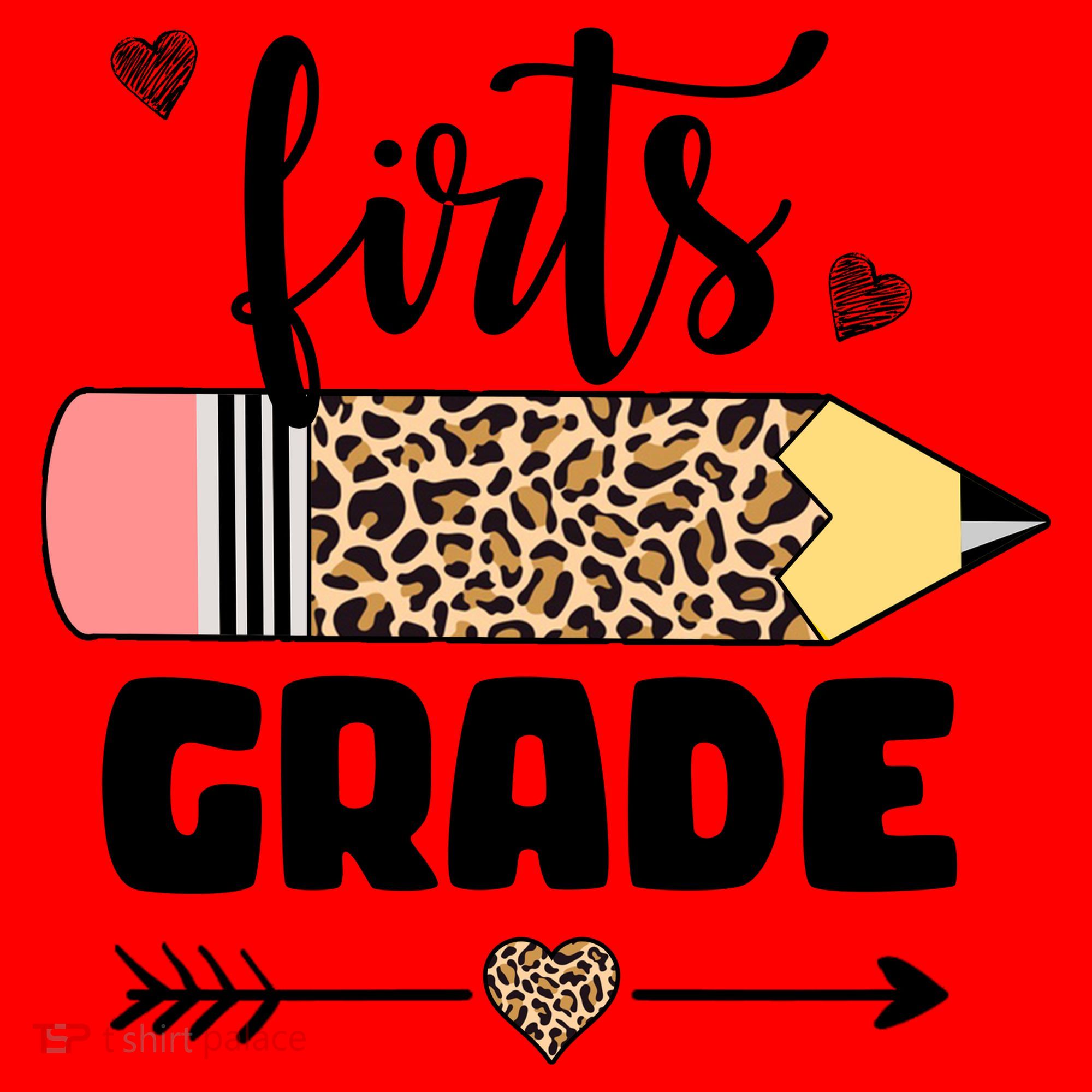 First Grade Leopard Pencil 1st Grader Students Teachers Santa Hat
