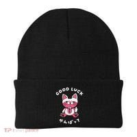 Funny Good Luck Japanese Cat Turbo Granny Yokai Cat Sarcasm Beanie thumb 0