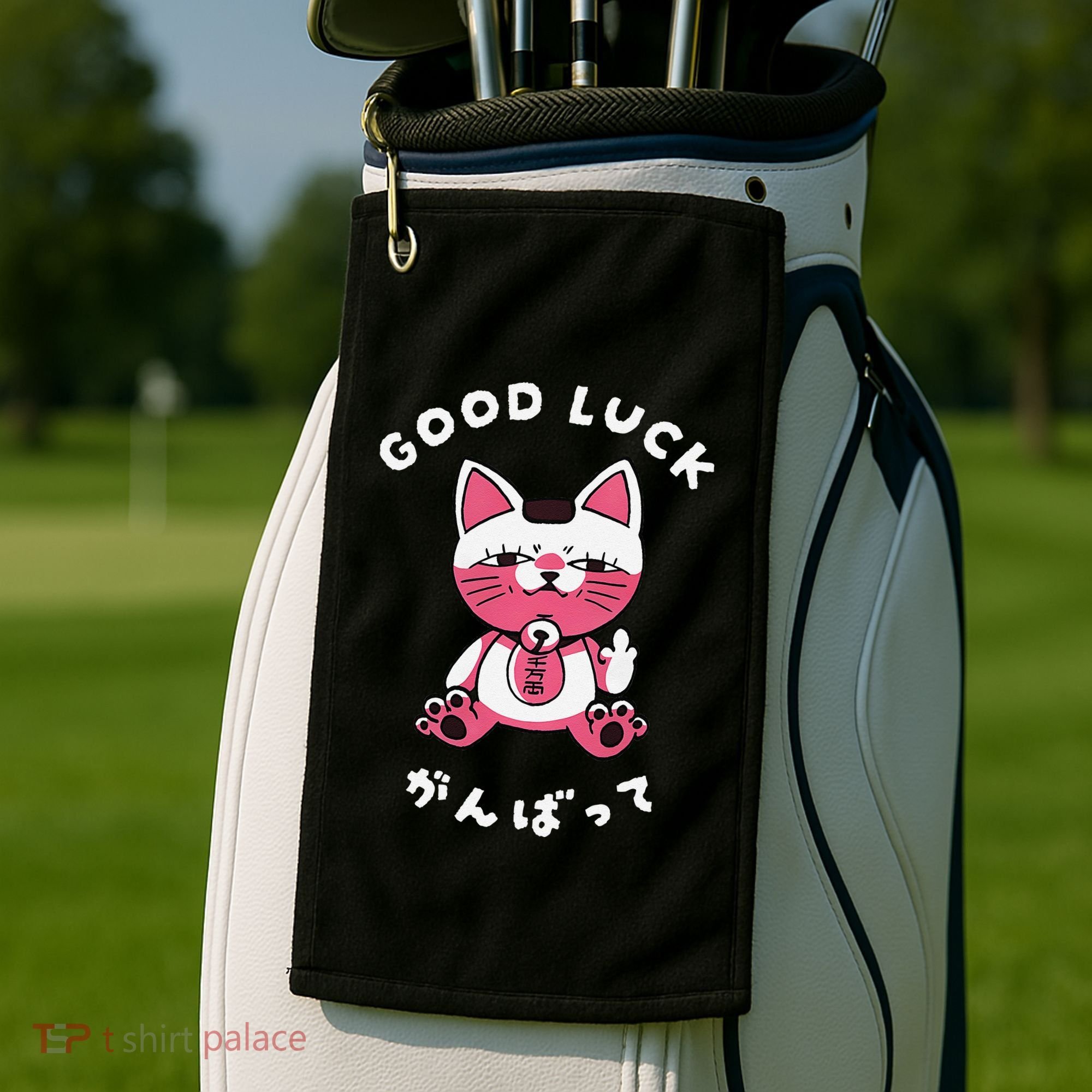 Funny Good Luck Japanese Cat Turbo Granny Yokai Cat Sarcasm Golf Towel
