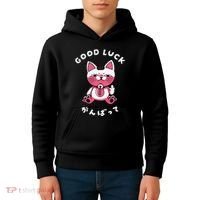 Funny Good Luck Japanese Cat Turbo Granny Yokai Cat Sarcasm Kids Hoodie thumb 4