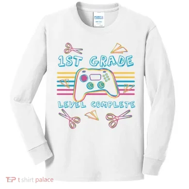 First Grade Level Complete Gamer Kids Long Sleeve Shirt