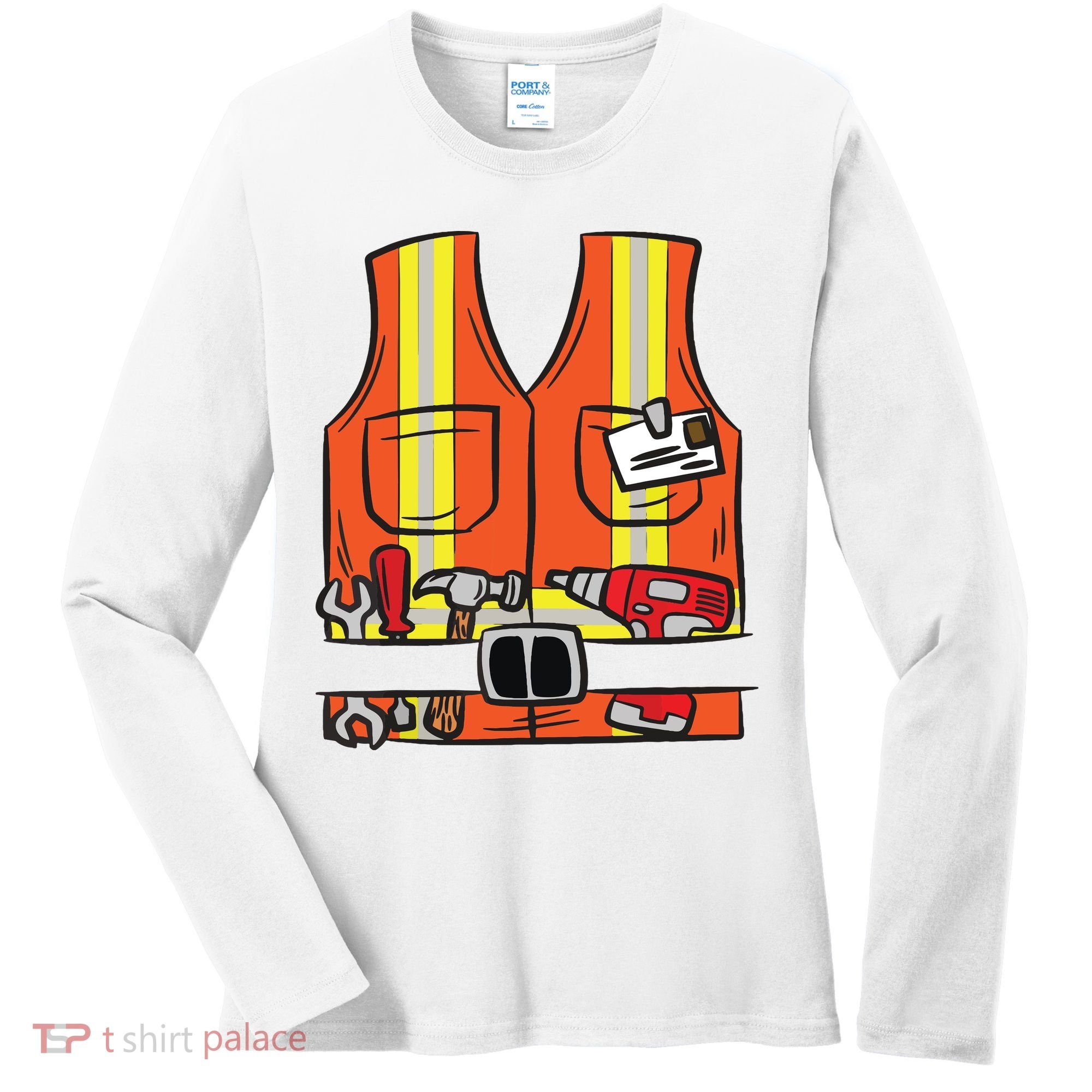 Funny Group Matching Halloween Construction Worker Costume Women's Long Sleeve Shirt