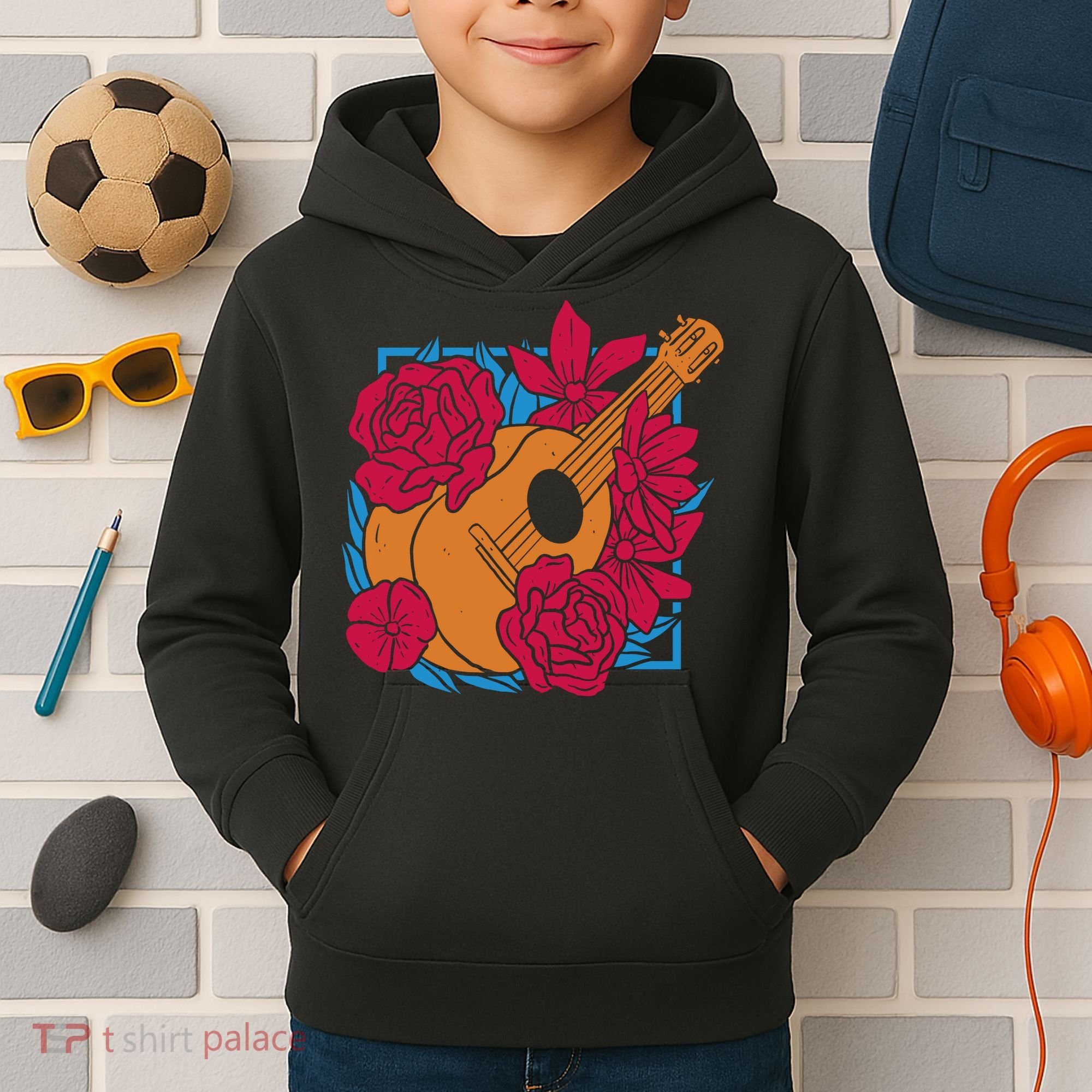 Floral Guitar Music Kids Hoodie