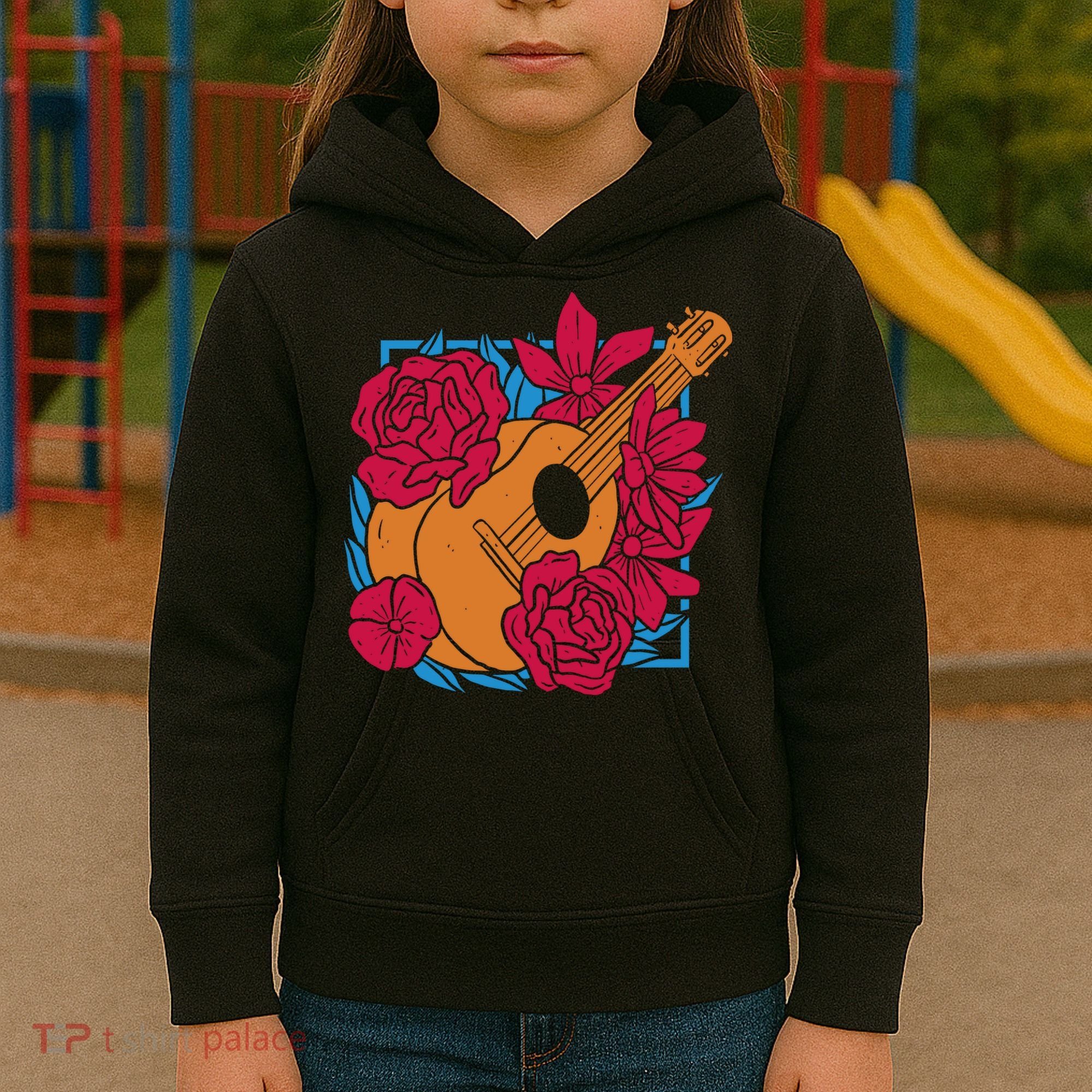 Floral Guitar Music Kids Hoodie