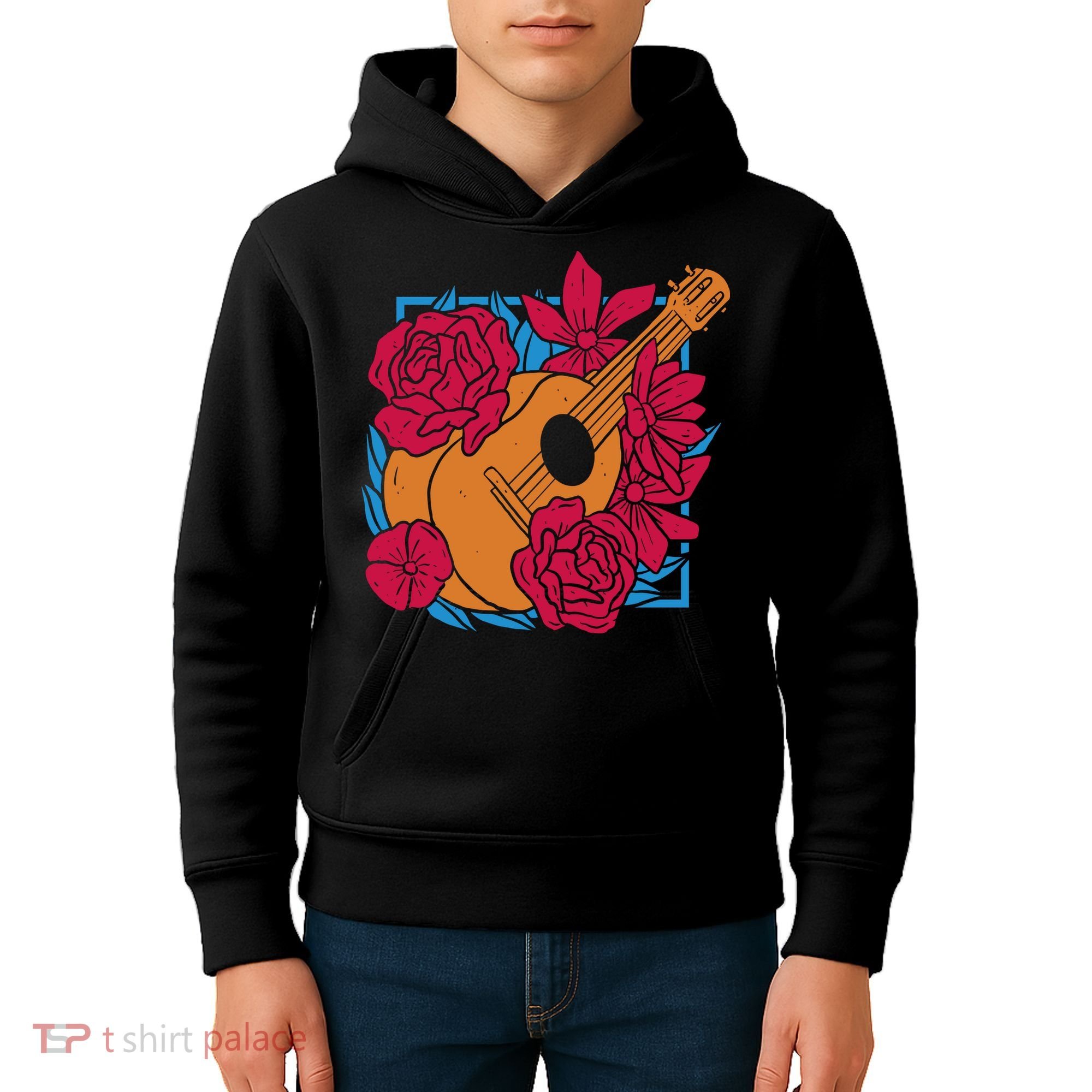 Floral Guitar Music Kids Hoodie