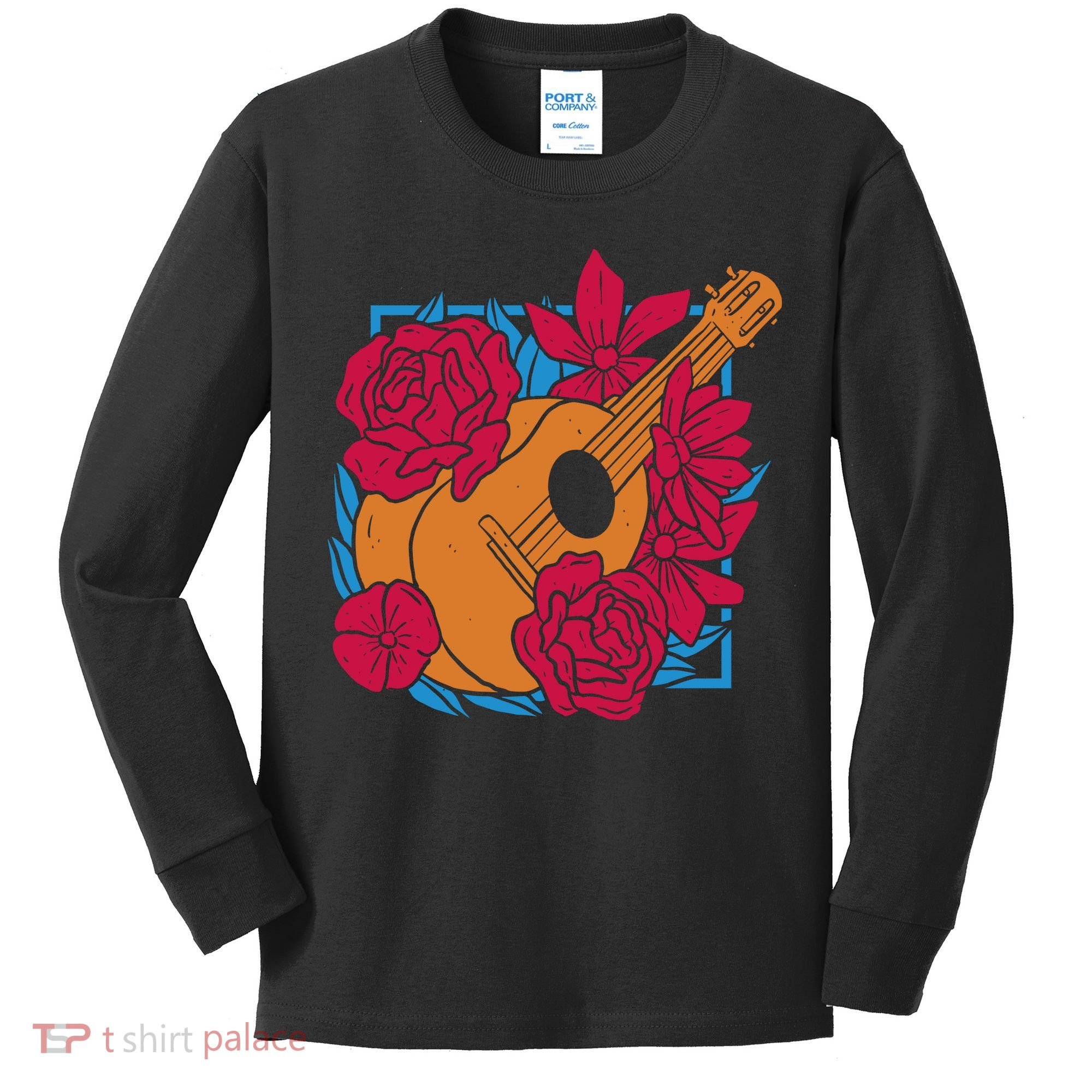 Floral Guitar Music Kids Long Sleeve Shirt