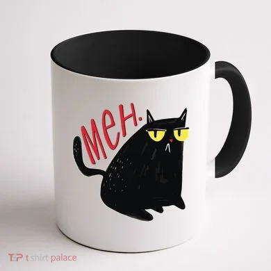 Funny Grumpy Meh Cat Coffee Mug back