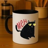 Funny Grumpy Meh Cat Coffee Mug thumb 4