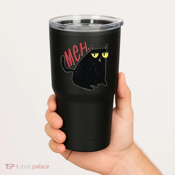Funny Grumpy Meh Cat Tumbler