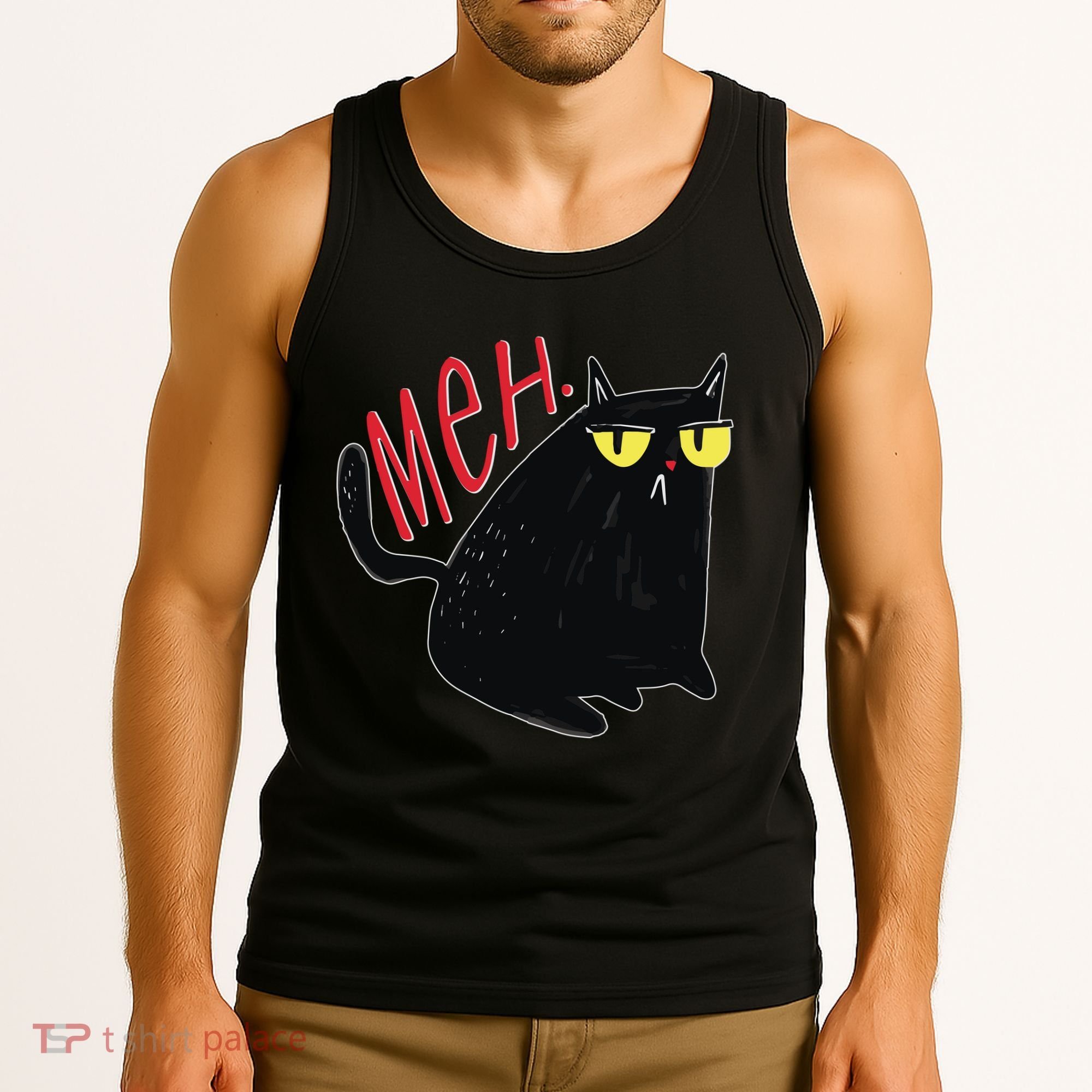 Funny Grumpy Meh Cat Tank Top