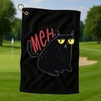 Funny Grumpy Meh Cat Golf Towel thumb 1