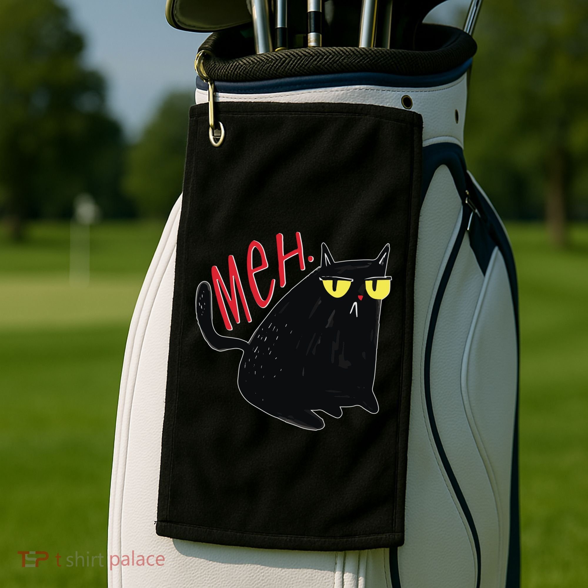 Funny Grumpy Meh Cat Golf Towel