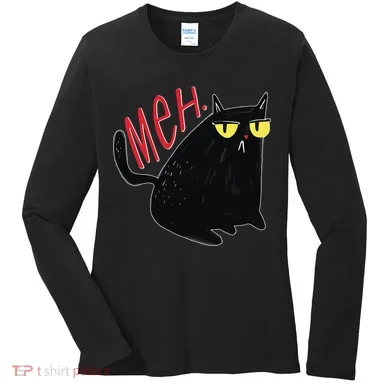 Funny Grumpy Meh Cat Women's Long Sleeve Shirt