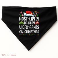 Funny Gamer Most Likely To Play Video Games On Christmas USA-Made Doggie Bandana thumb 0