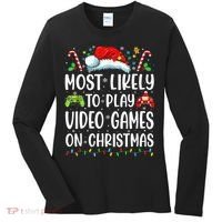 Funny Gamer Most Likely To Play Video Games On Christmas Women's Long Sleeve Shirt thumb 0