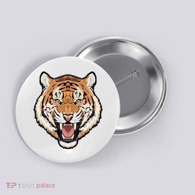 Funny Growling Mouth Open Bengal Tiger Button