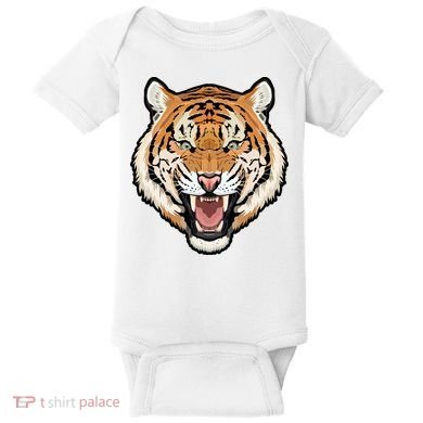 Funny Growling Mouth Open Bengal Tiger Baby Bodysuit