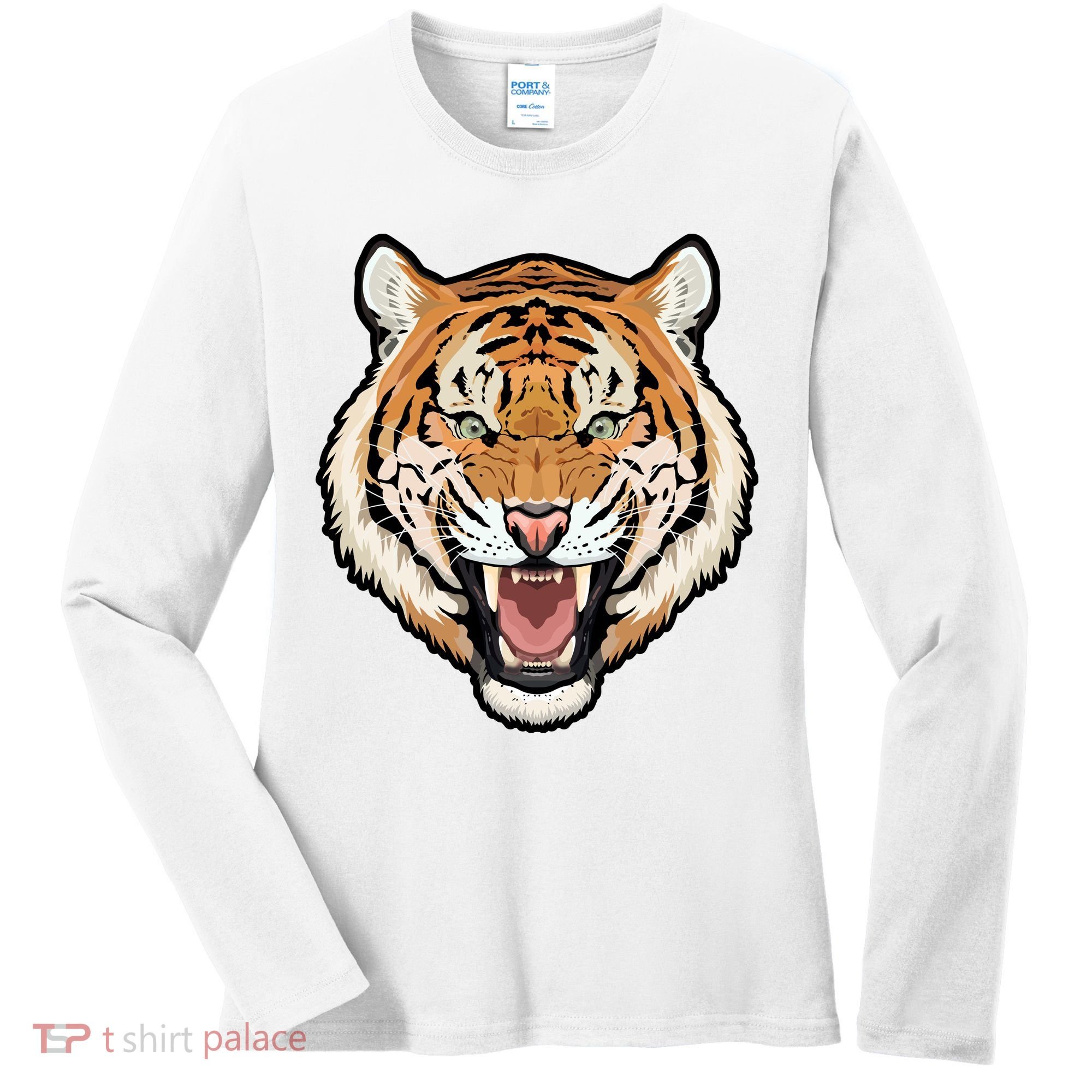 Funny Growling Mouth Open Bengal Tiger Women's Long Sleeve Shirt