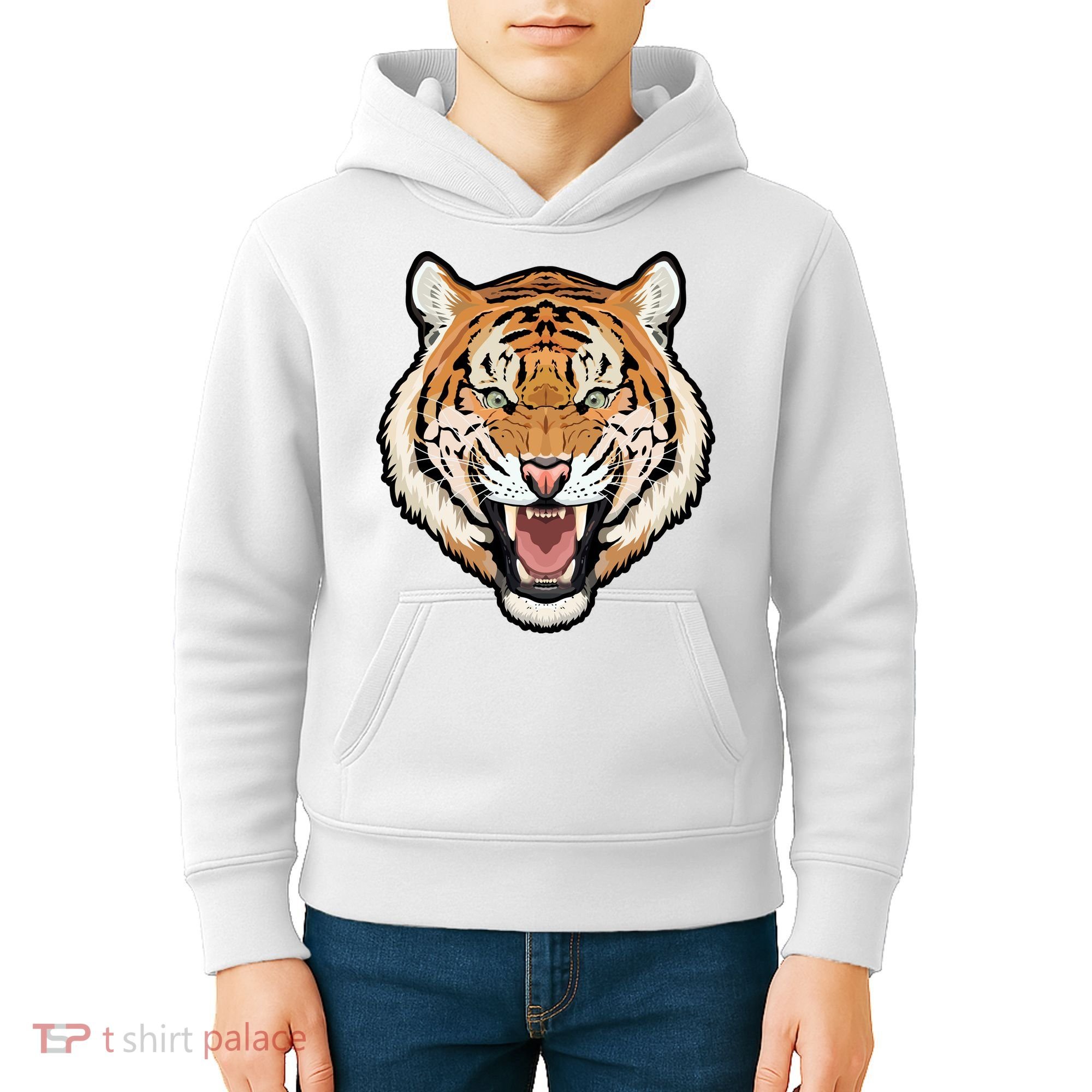 Funny Growling Mouth Open Bengal Tiger Kids Hoodie