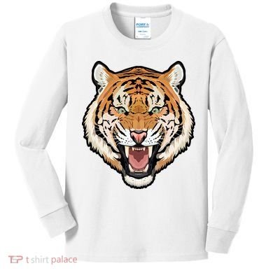 Funny Growling Mouth Open Bengal Tiger Kids Long Sleeve Shirt