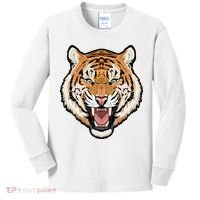 Funny Growling Mouth Open Bengal Tiger Kids Long Sleeve Shirt thumb 0