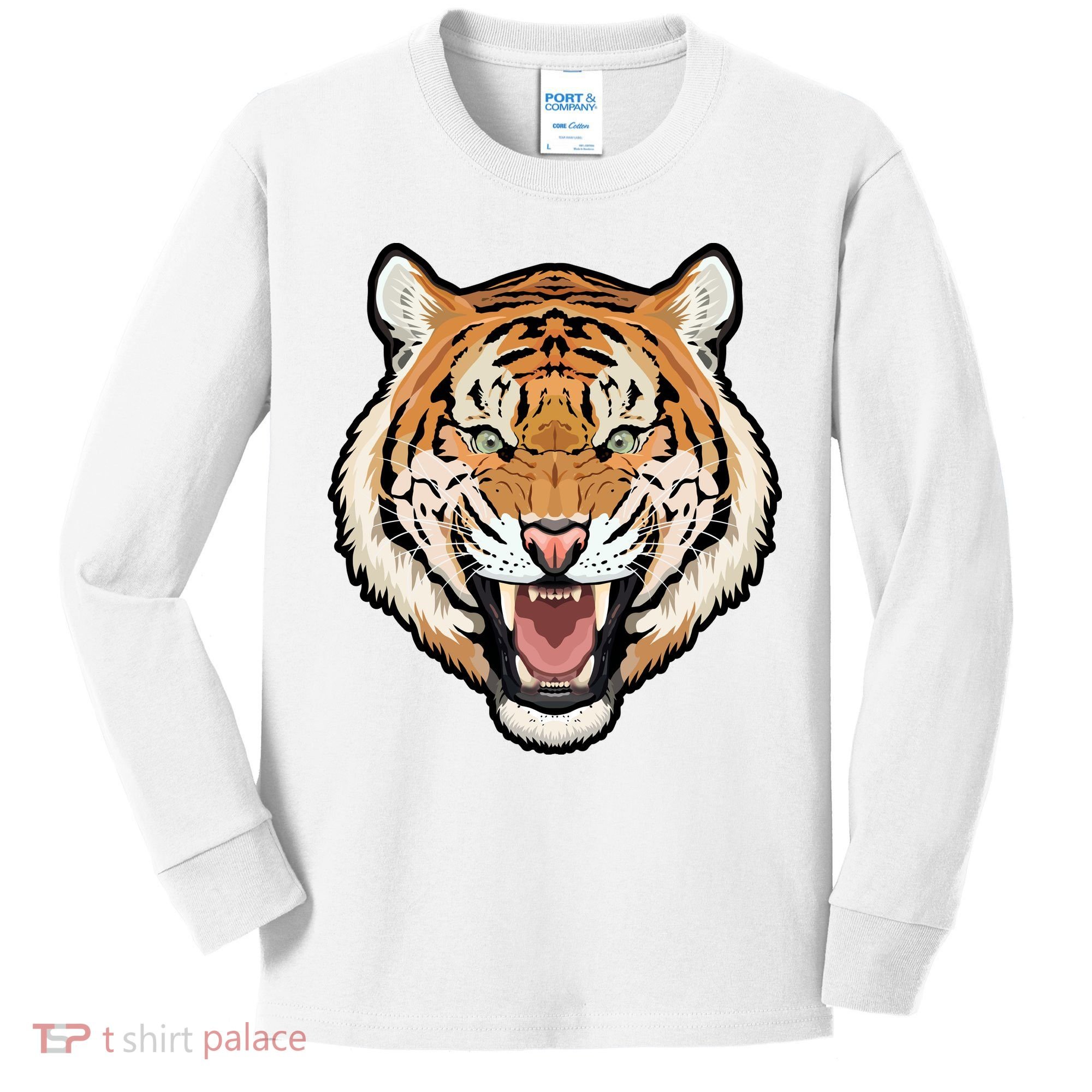 Funny Growling Mouth Open Bengal Tiger Kids Long Sleeve Shirt