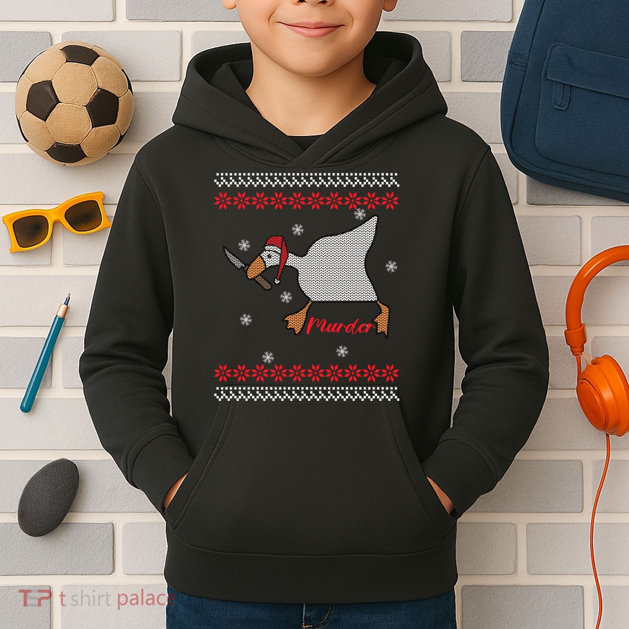 Funny Goose Murder For Xmas Kids Hoodie
