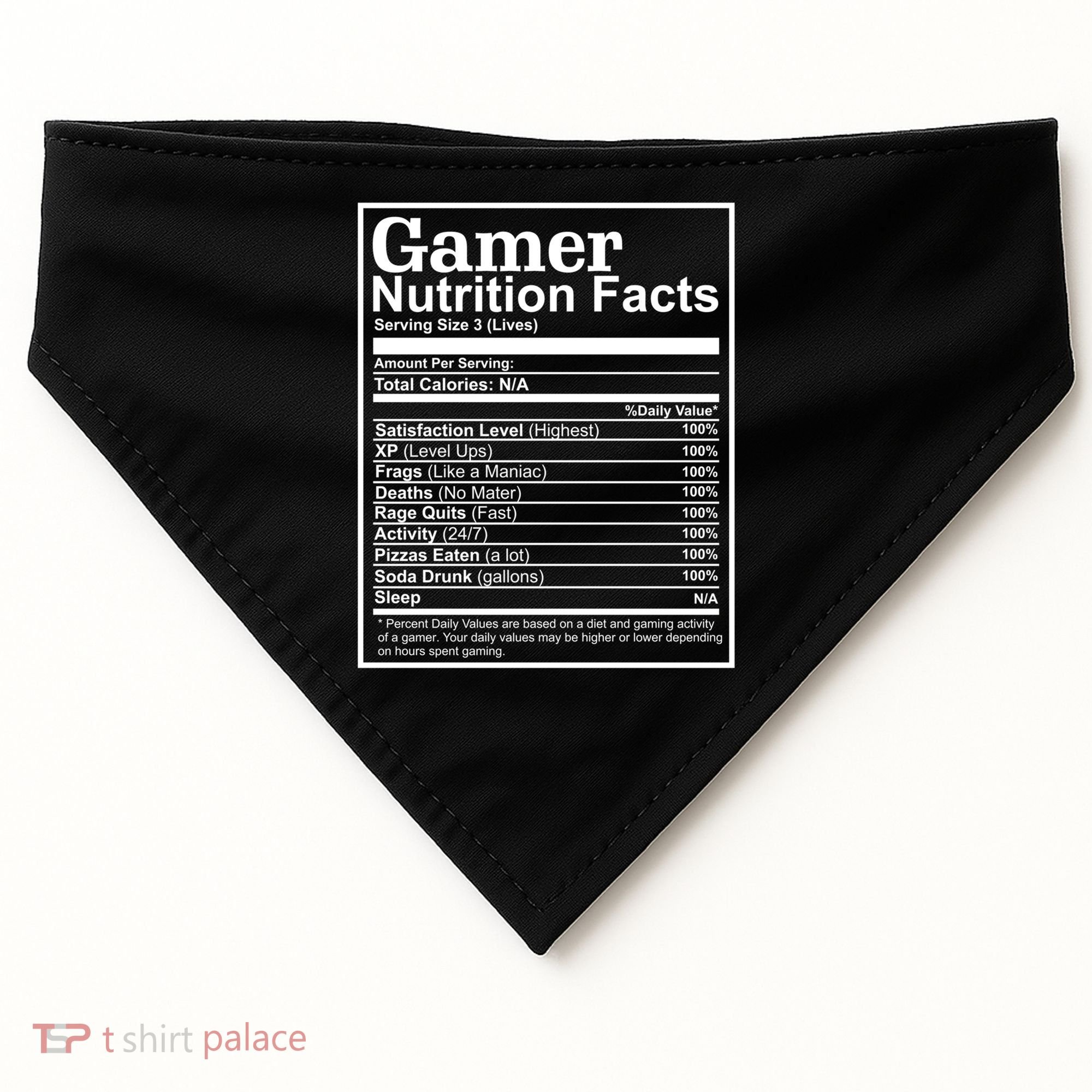 Funny Gamer Nutrition Facts Gaming Chart Pizzas Eating Cool Great Gift USA-Made Doggie Bandana