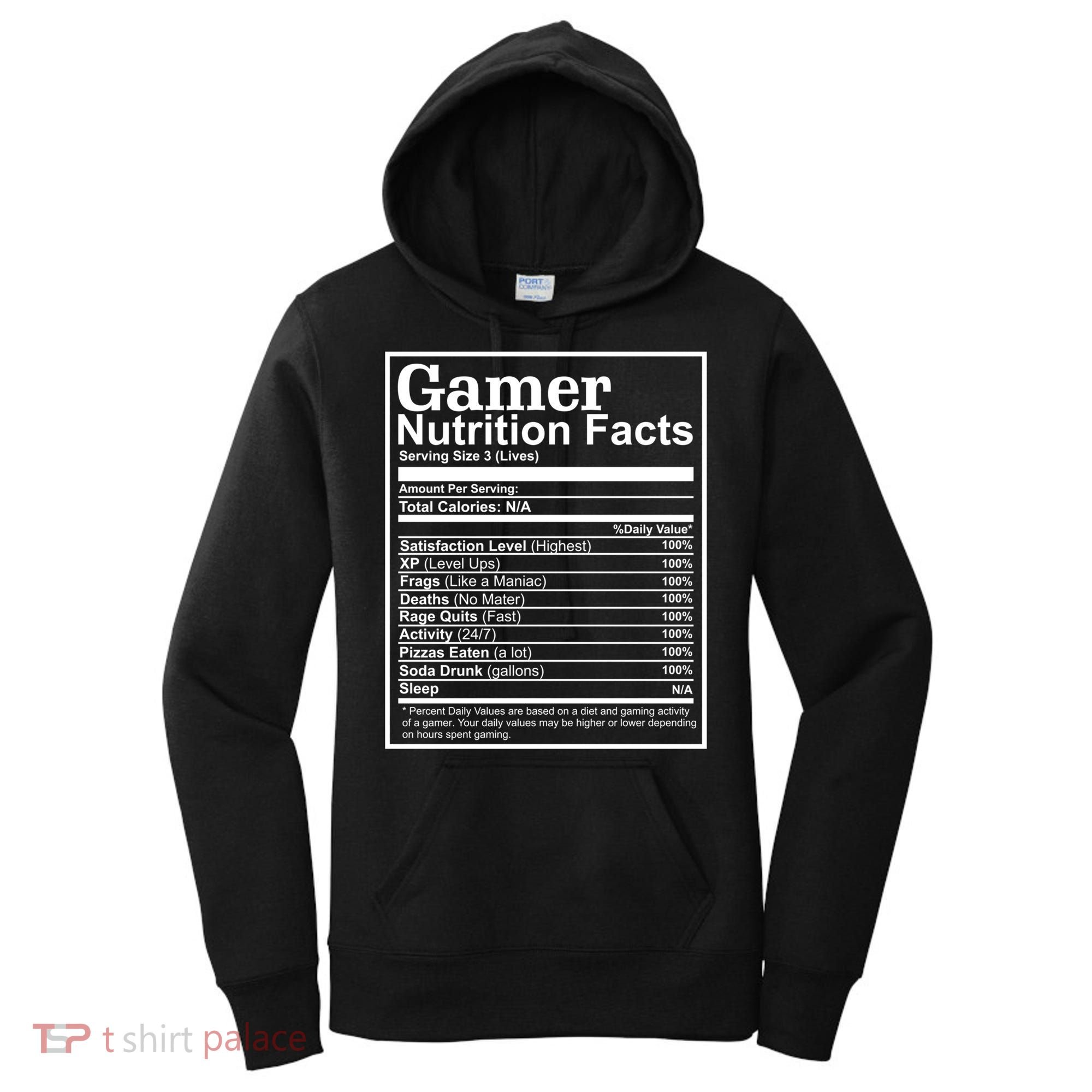 Funny Gamer Nutrition Facts Gaming Chart Pizzas Eating Cool Great Gift Women's Hoodie