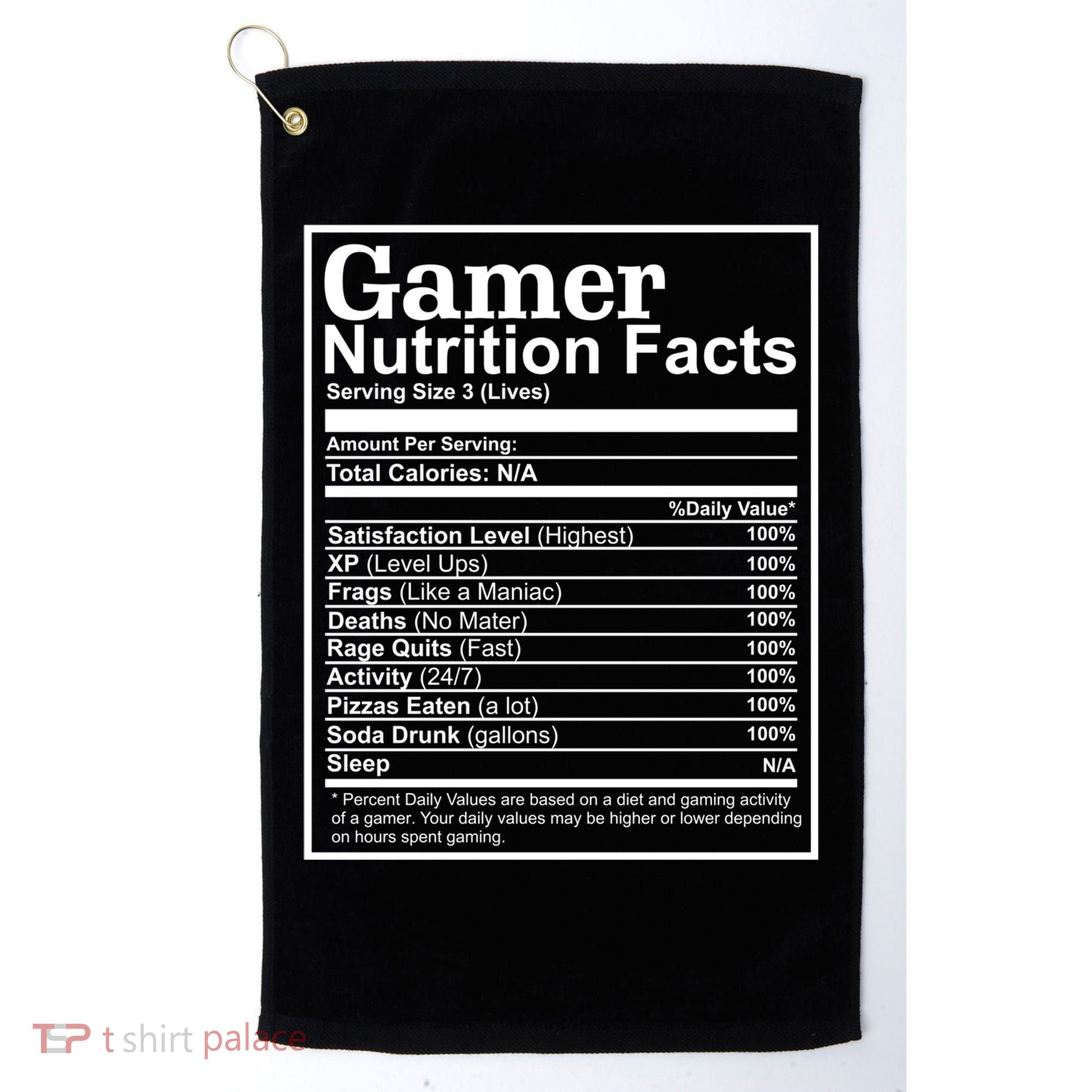 Funny Gamer Nutrition Facts Gaming Chart Pizzas Eating Cool Great Gift Golf Towel