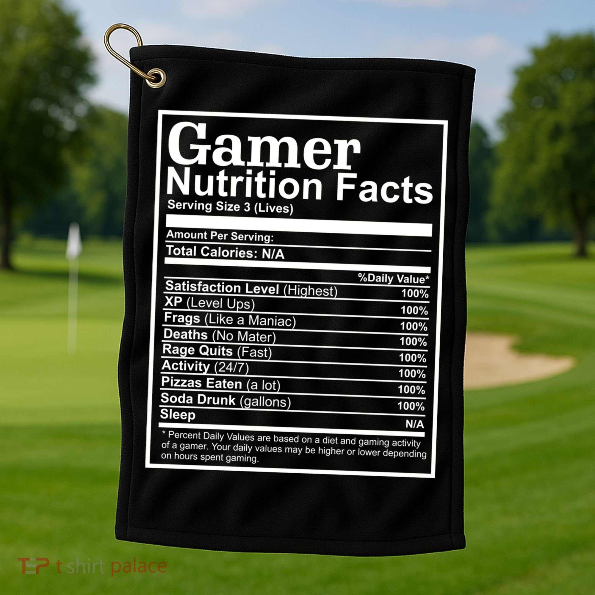 Funny Gamer Nutrition Facts Gaming Chart Pizzas Eating Cool Great Gift Golf Towel
