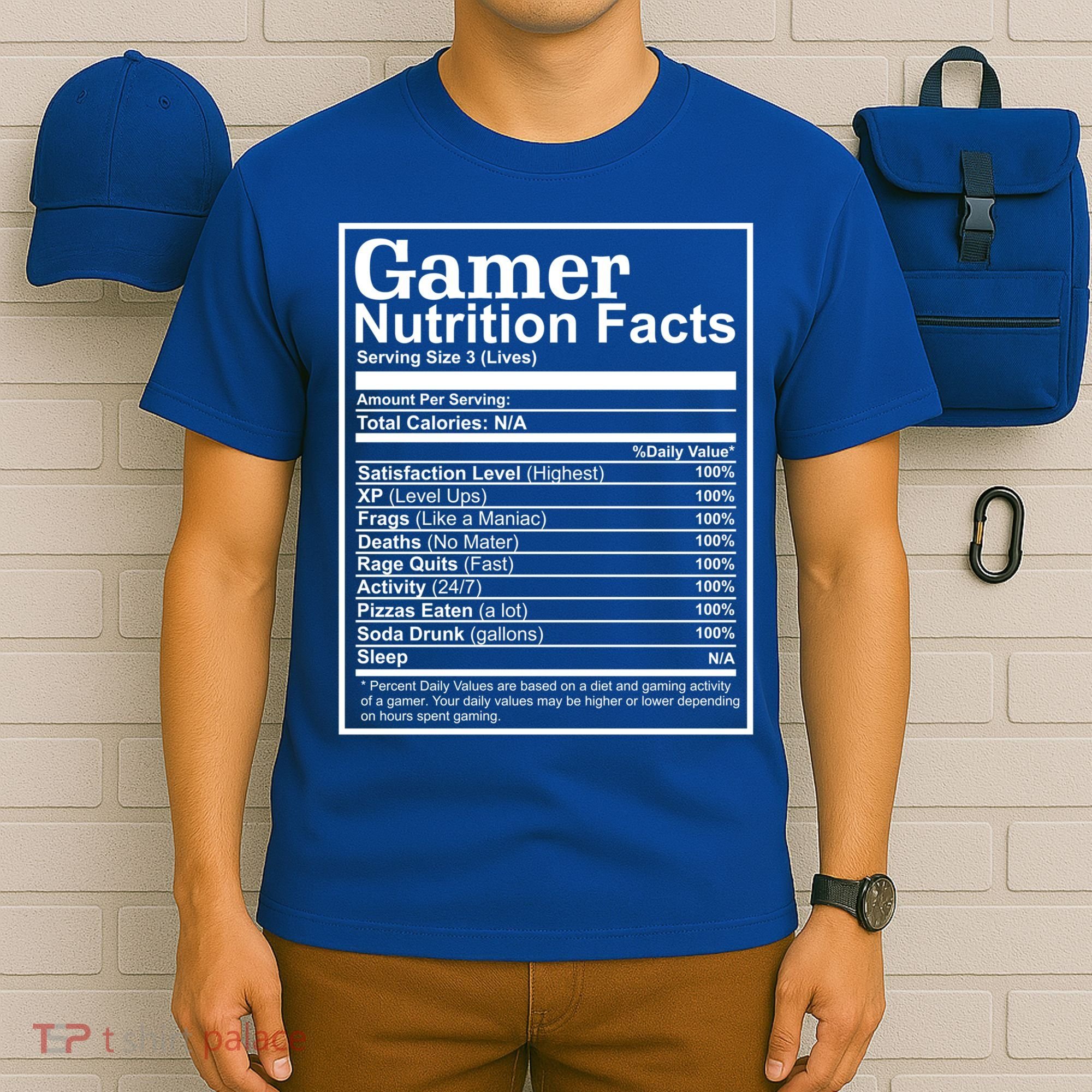 Funny Gamer Nutrition Facts Gaming Chart Pizzas Eating Cool Great Gift T-Shirt