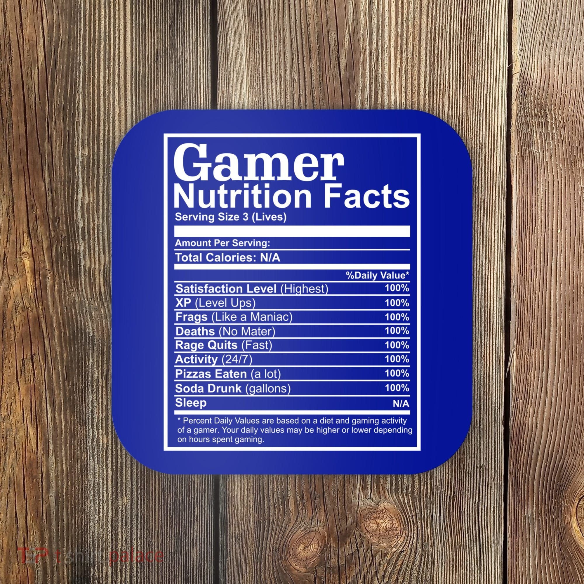 Funny Gamer Nutrition Facts Gaming Chart Pizzas Eating Cool Great Gift Coaster