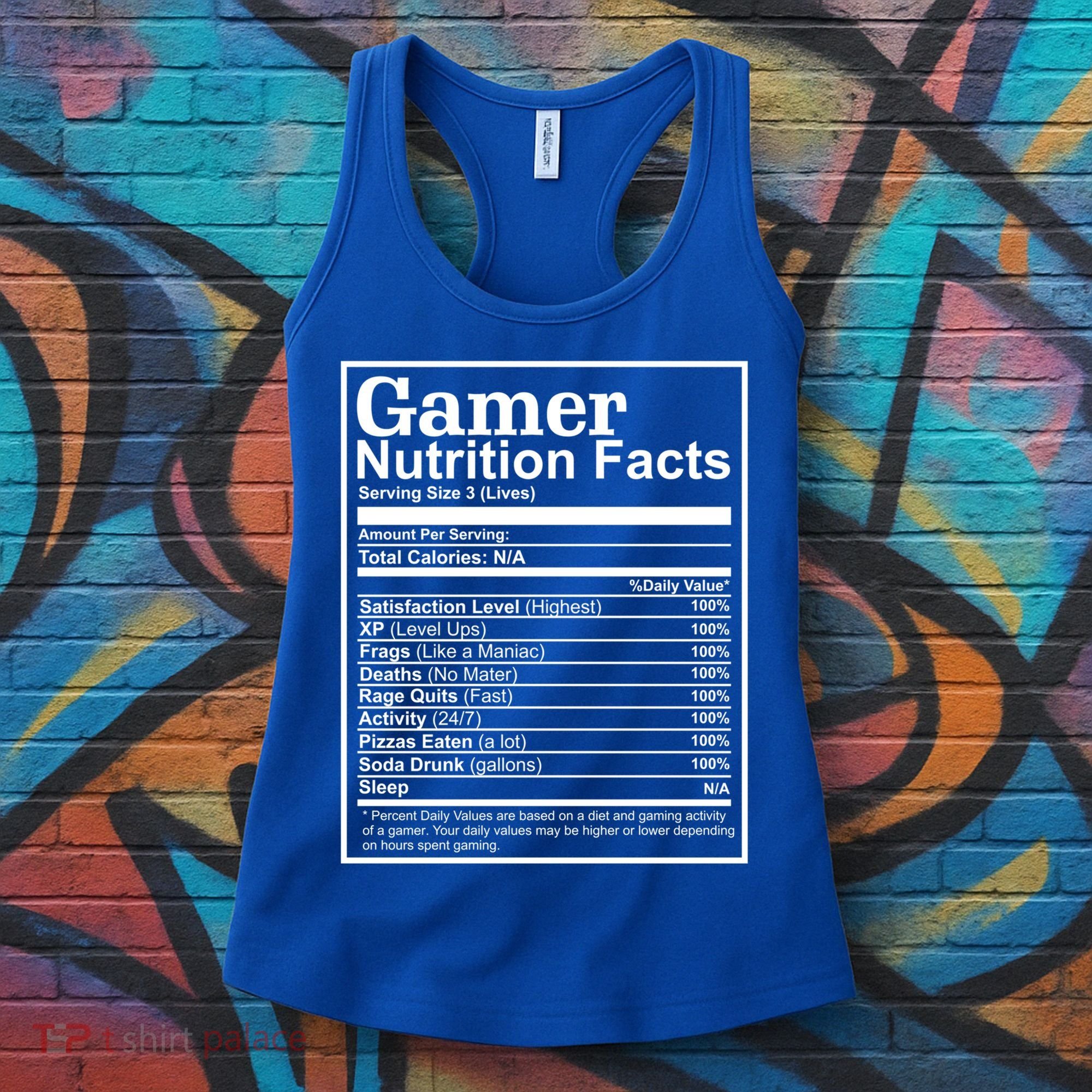 Funny Gamer Nutrition Facts Gaming Chart Pizzas Eating Cool Great Gift Women's Tank Top