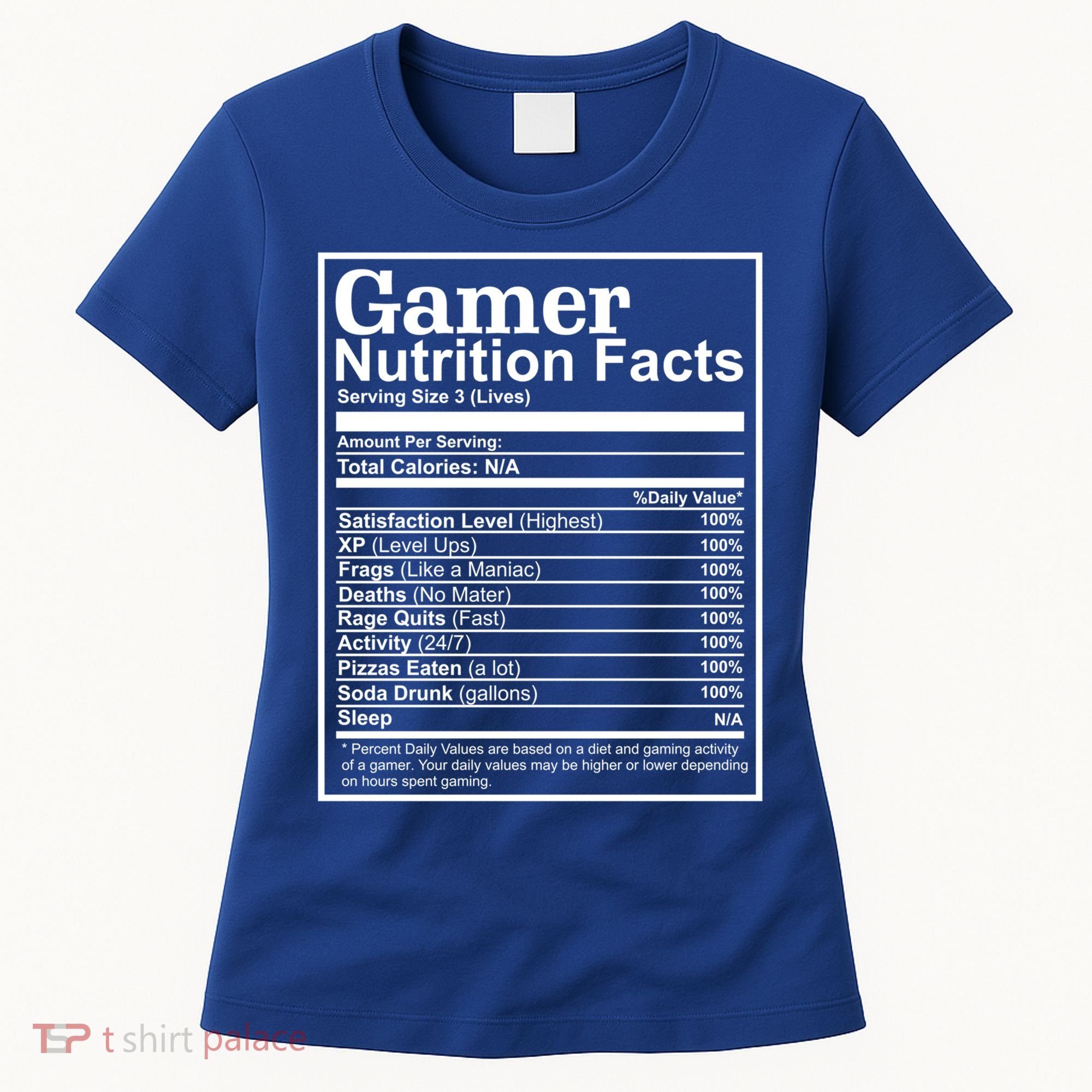 Funny Gamer Nutrition Facts Gaming Chart Pizzas Eating Cool Great Gift Women's T-Shirt