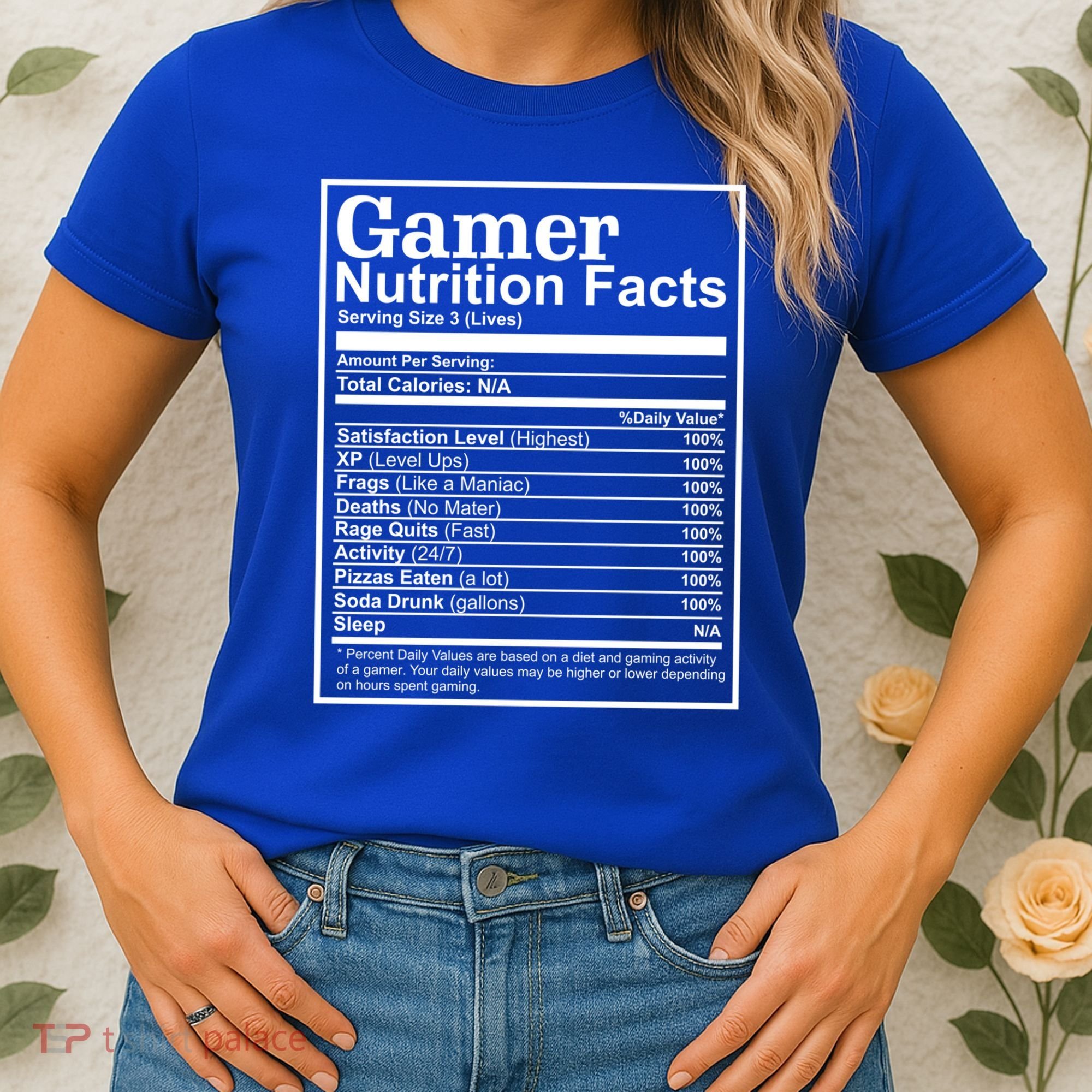 Funny Gamer Nutrition Facts Gaming Chart Pizzas Eating Cool Great Gift Women's T-Shirt