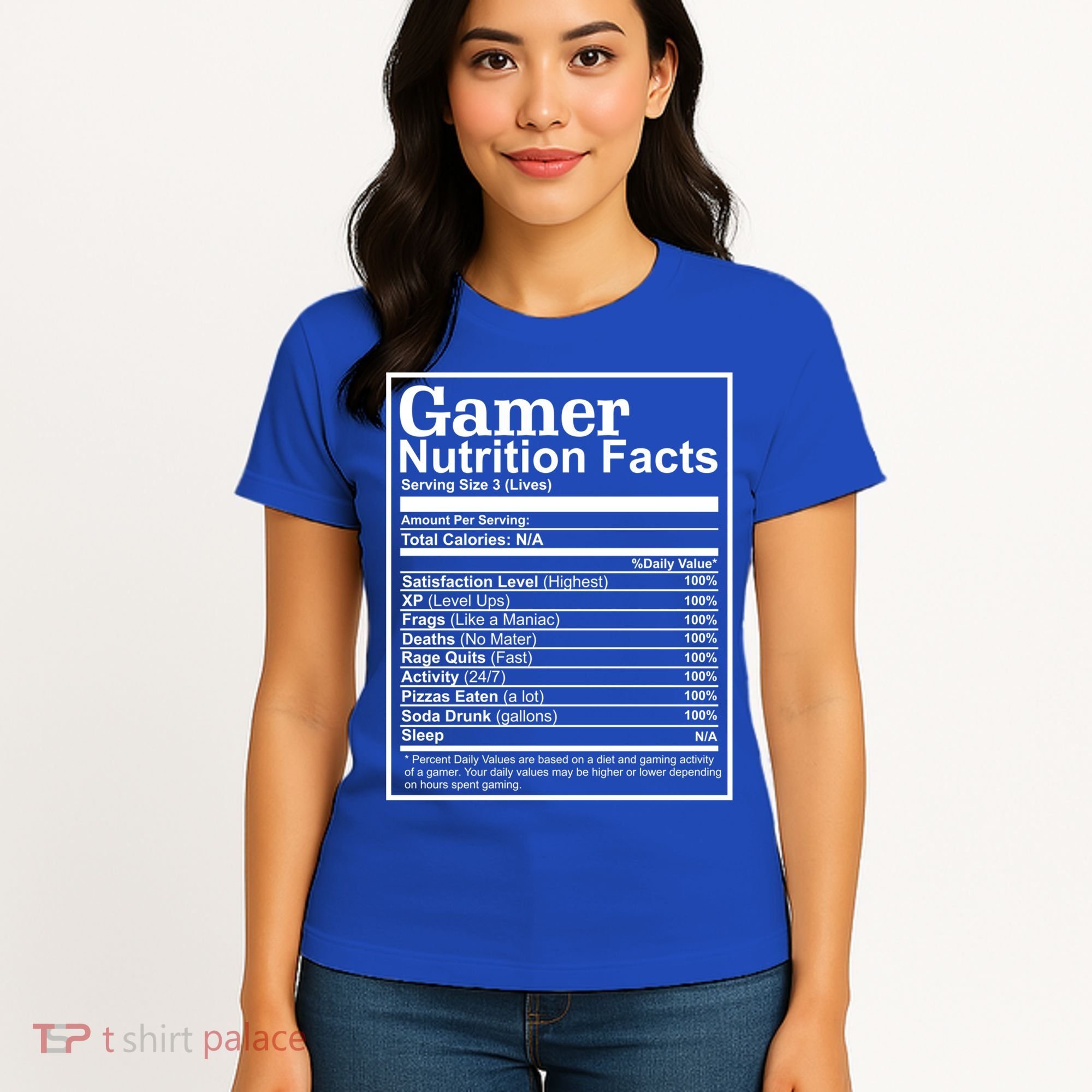 Funny Gamer Nutrition Facts Gaming Chart Pizzas Eating Cool Great Gift Women's T-Shirt