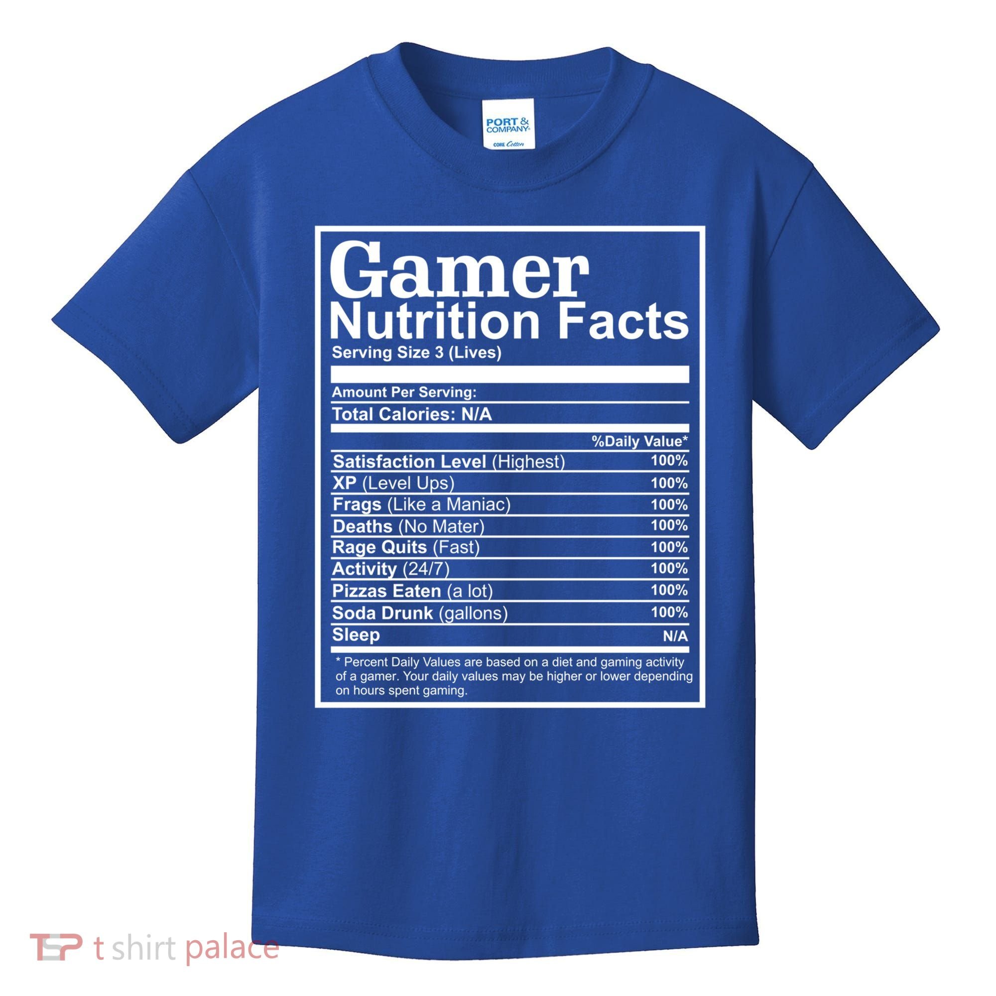 Funny Gamer Nutrition Facts Gaming Chart Pizzas Eating Cool Great Gift Kids T-Shirt