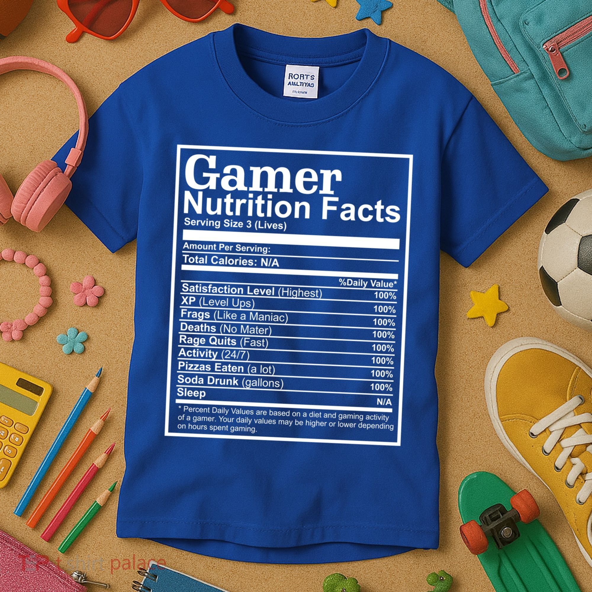 Funny Gamer Nutrition Facts Gaming Chart Pizzas Eating Cool Great Gift Kids T-Shirt