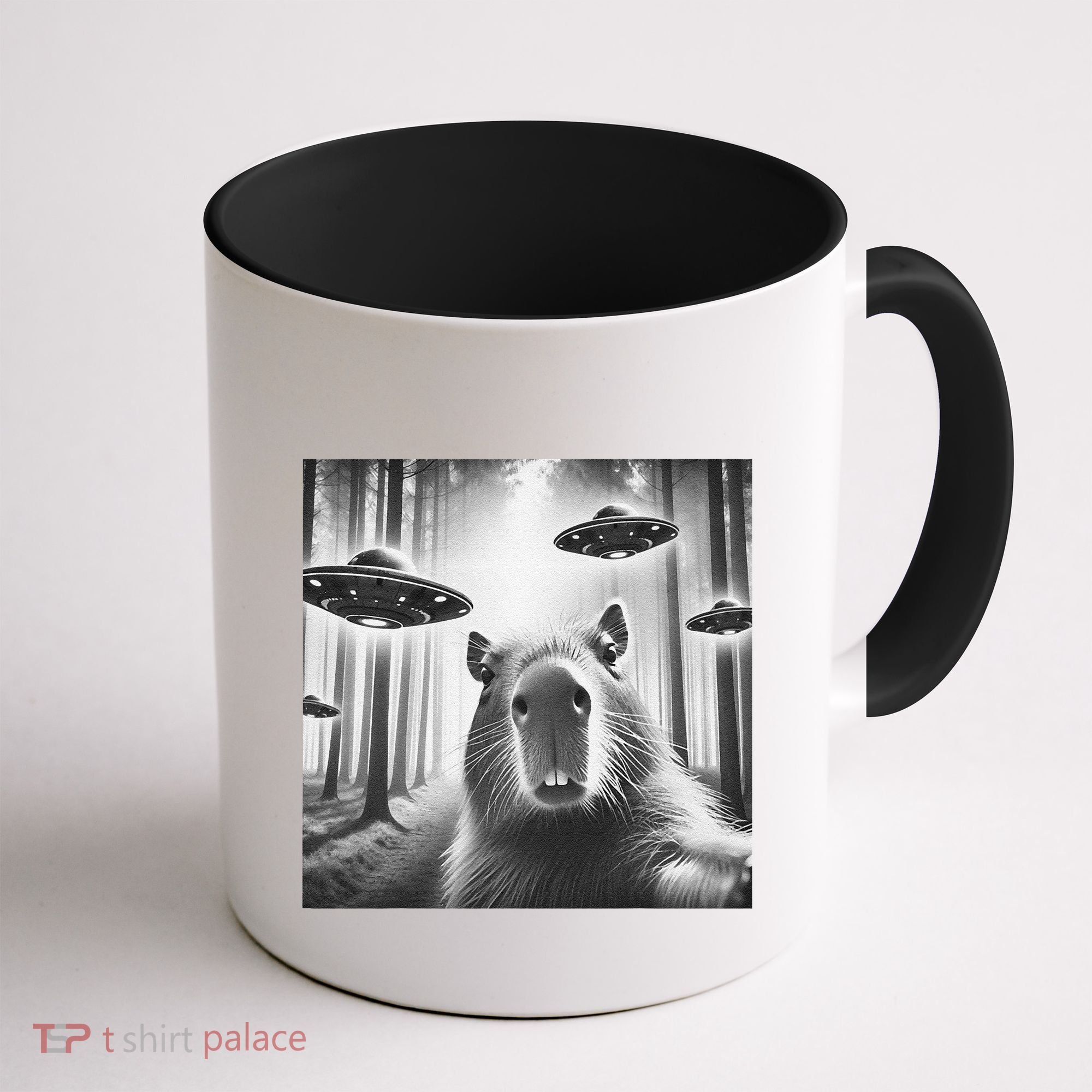 Funny Graphic Novelty Capybara Selfie With Ufo Weird Silly Coffee Mug