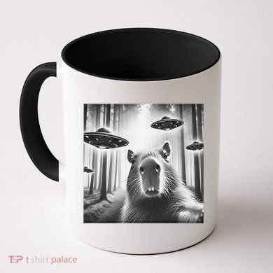 Funny Graphic Novelty Capybara Selfie With Ufo Weird Silly Coffee Mug