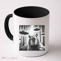 Funny Graphic Novelty Capybara Selfie With Ufo Weird Silly Coffee Mug thumb 0