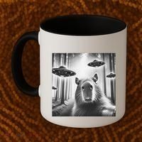 Funny Graphic Novelty Capybara Selfie With Ufo Weird Silly Coffee Mug thumb 2
