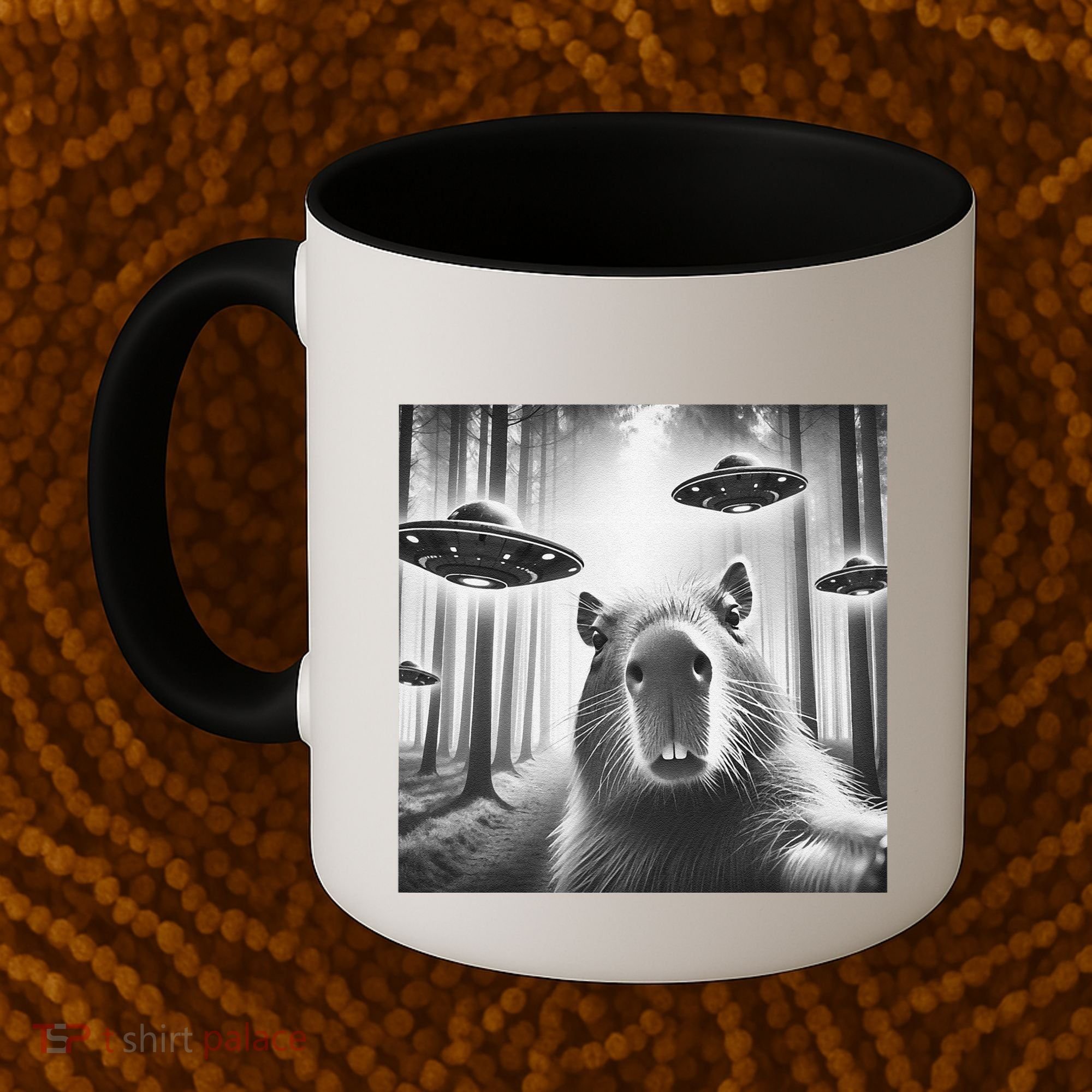 Funny Graphic Novelty Capybara Selfie With Ufo Weird Silly Coffee Mug