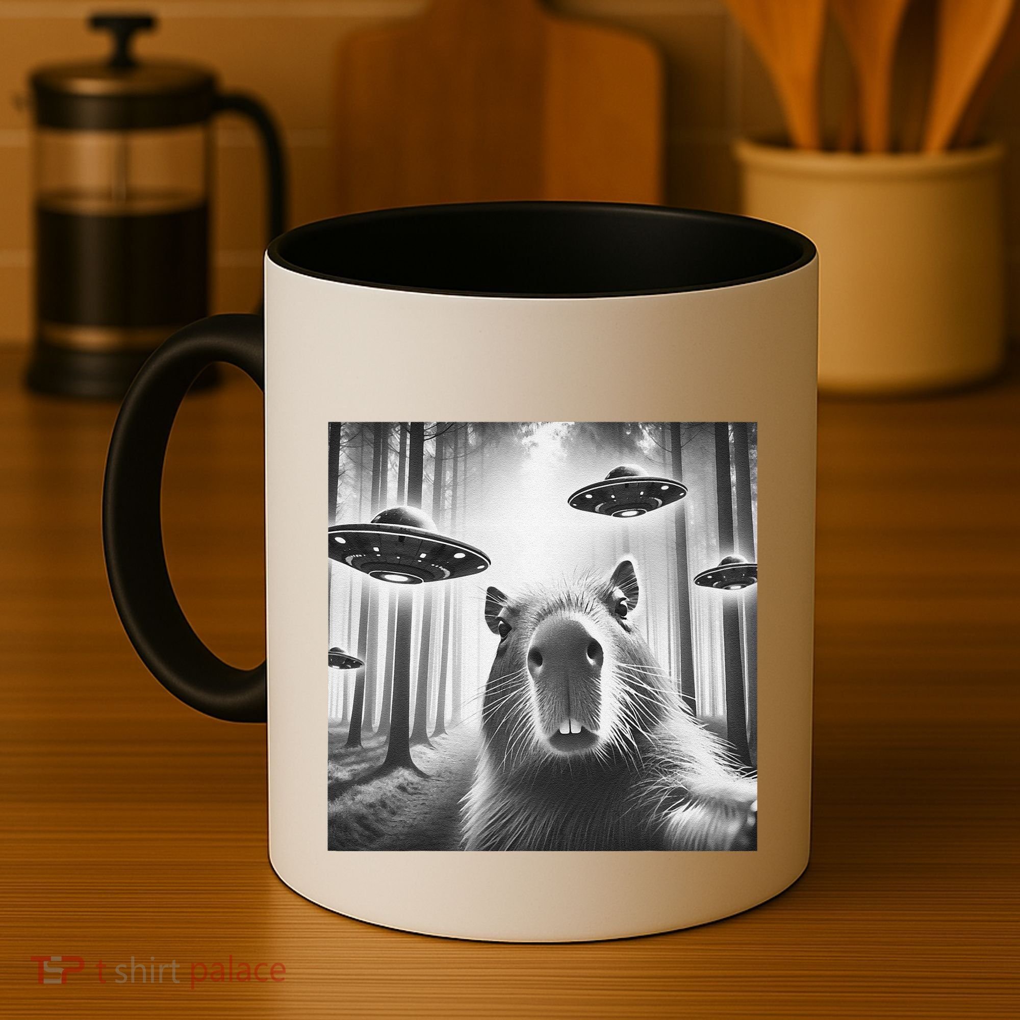 Funny Graphic Novelty Capybara Selfie With Ufo Weird Silly Coffee Mug