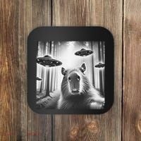 Funny Graphic Novelty Capybara Selfie With Ufo Weird Silly Coaster thumb 0