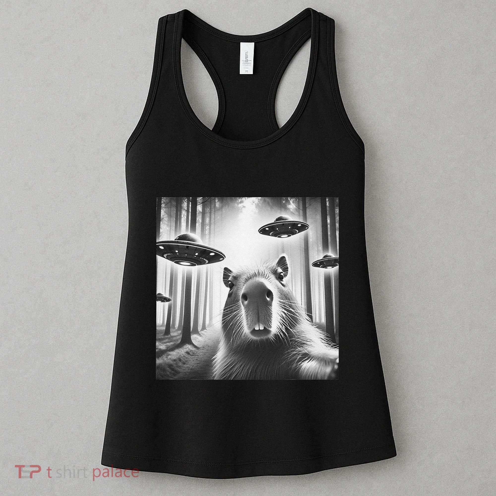 Funny Graphic Novelty Capybara Selfie With Ufo Weird Silly Women's Tank Top
