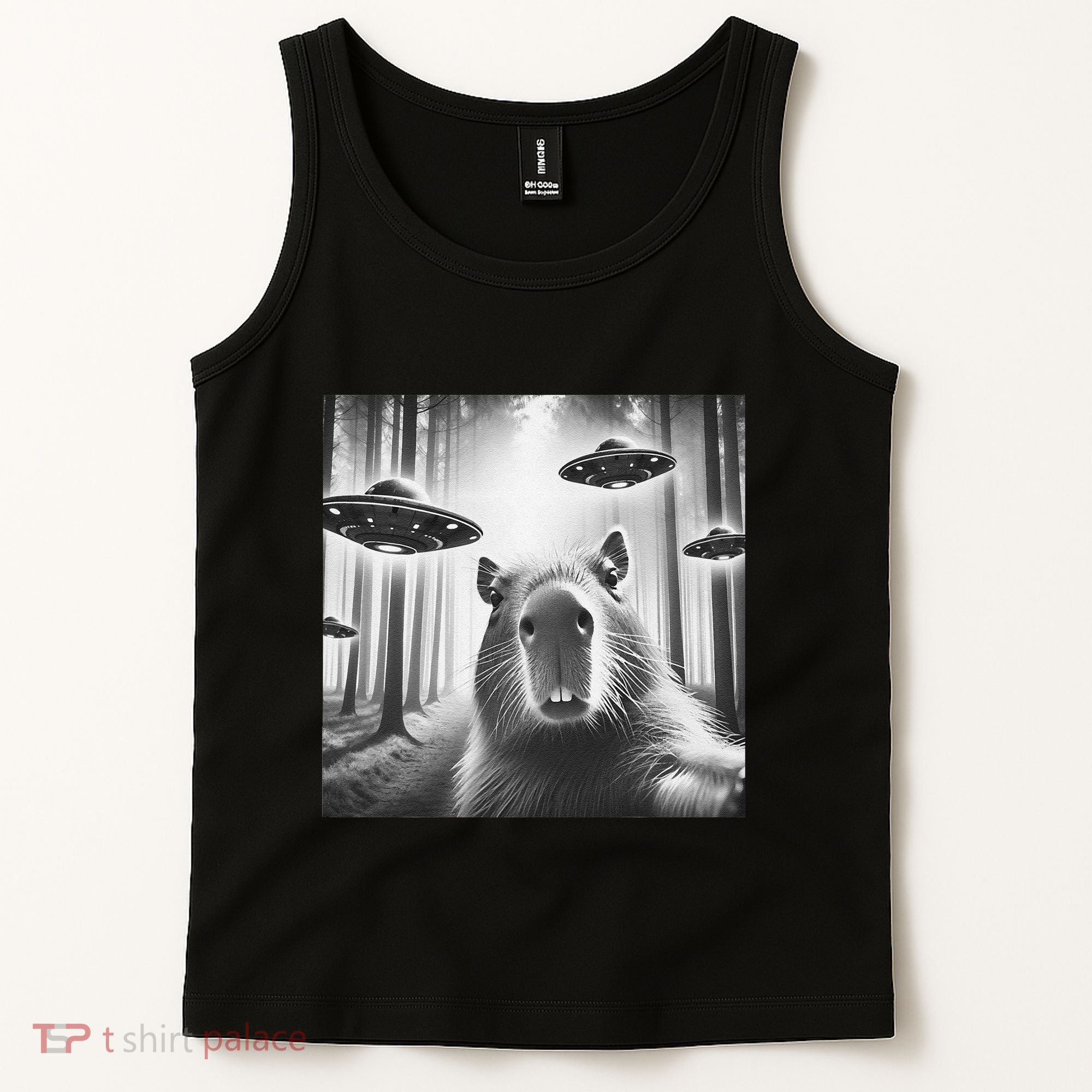 Funny Graphic Novelty Capybara Selfie With Ufo Weird Silly Tank Top