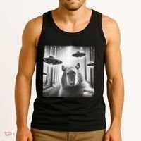 Funny Graphic Novelty Capybara Selfie With Ufo Weird Silly Tank Top thumb 3