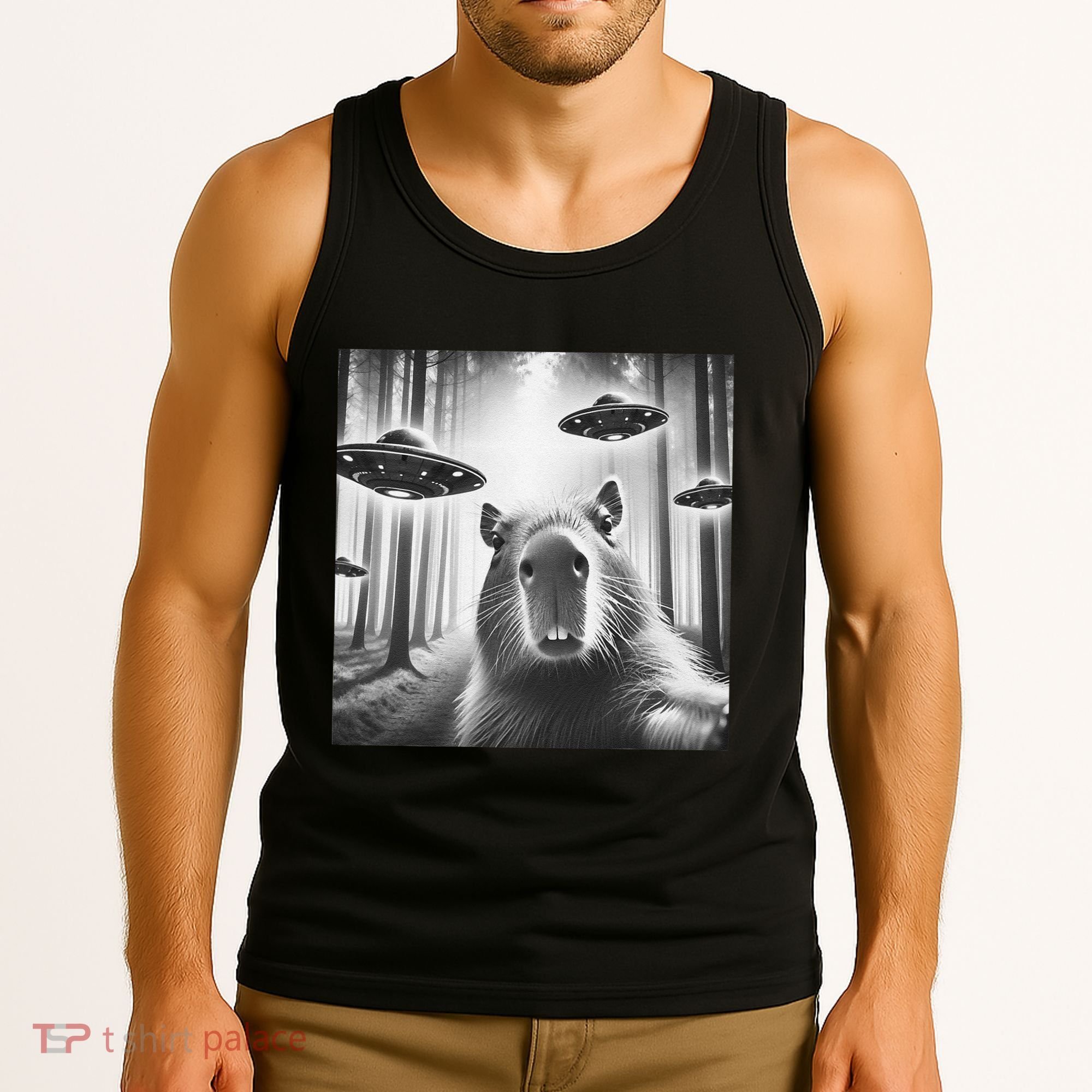 Funny Graphic Novelty Capybara Selfie With Ufo Weird Silly Tank Top